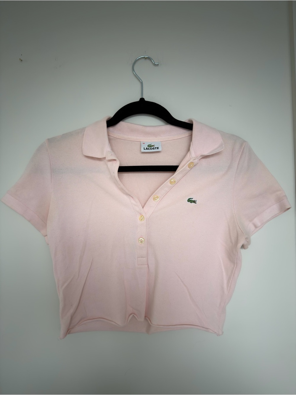 Lacoste Light Pink Cropped Polo Top